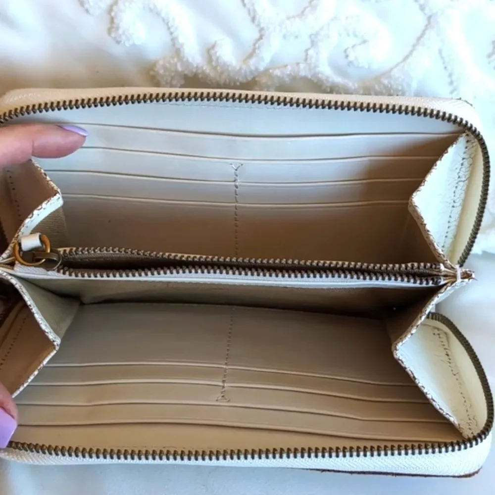 POLO Ralph Lauren Jewel/ Studded Ivory Distressed Zip Around Wallet NWOT